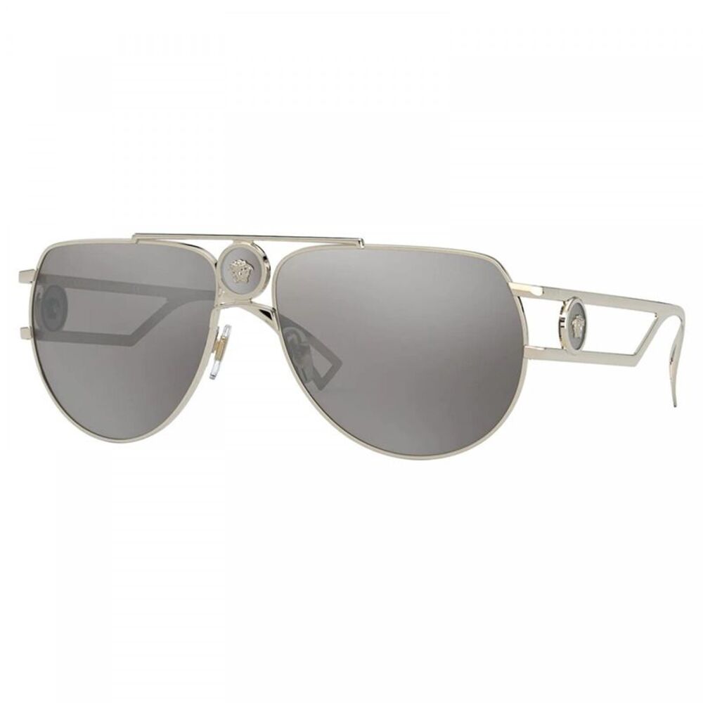 Versace Sunglasses Aviator Full Rim, Pale Gold Frame and Light Grey Mirror